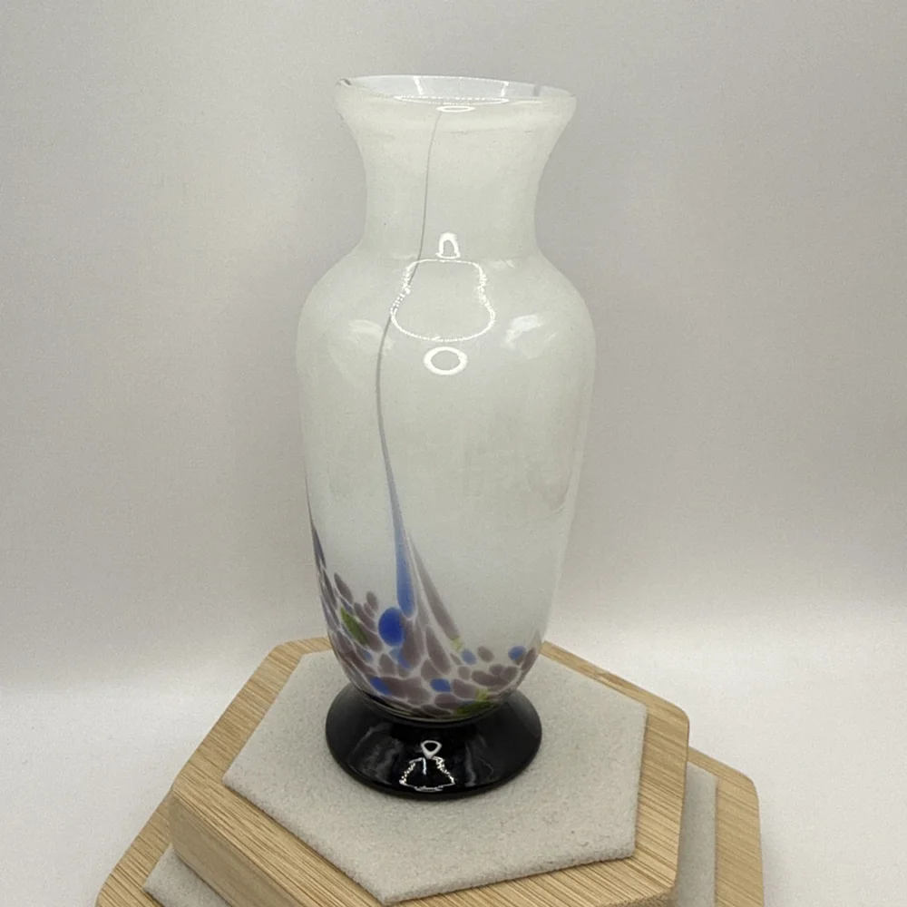 Vintage Art Glass Vase. Hand Blown with Pontil Mark. White and Amethyst Purple